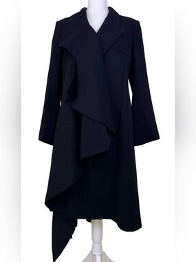 ANNA MOLINARI ASYMMETRICAL WRAP COAT IN BLACK WOOL